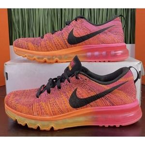 Nike Flyknit AirMax Running Shoes Orange Pink Neon 620659 Womens 6.5 Fast Ship